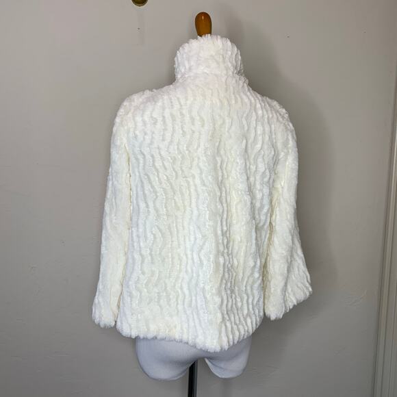 High Neck Faux Fur Textured  Jacket Cream Sz Small - Picture 2 of 10
